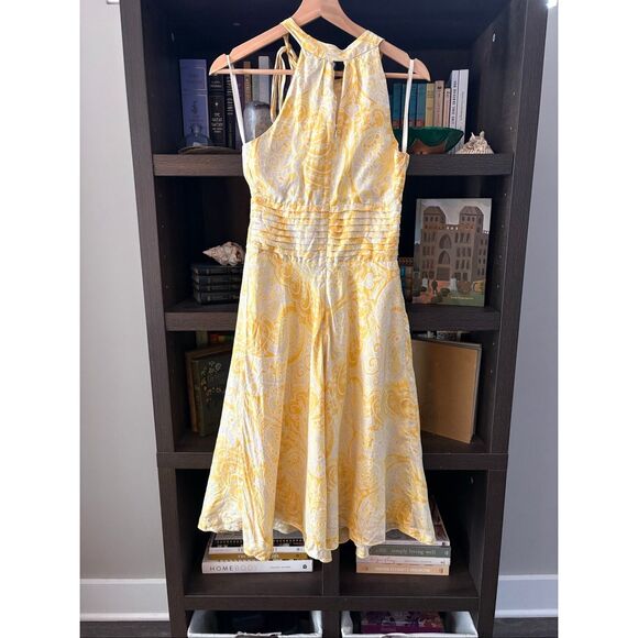 Vintage White Tag Lilly Pulitzer 100% Silk Yellow & White Midi Dress Size 2 - Picture 2 of 8